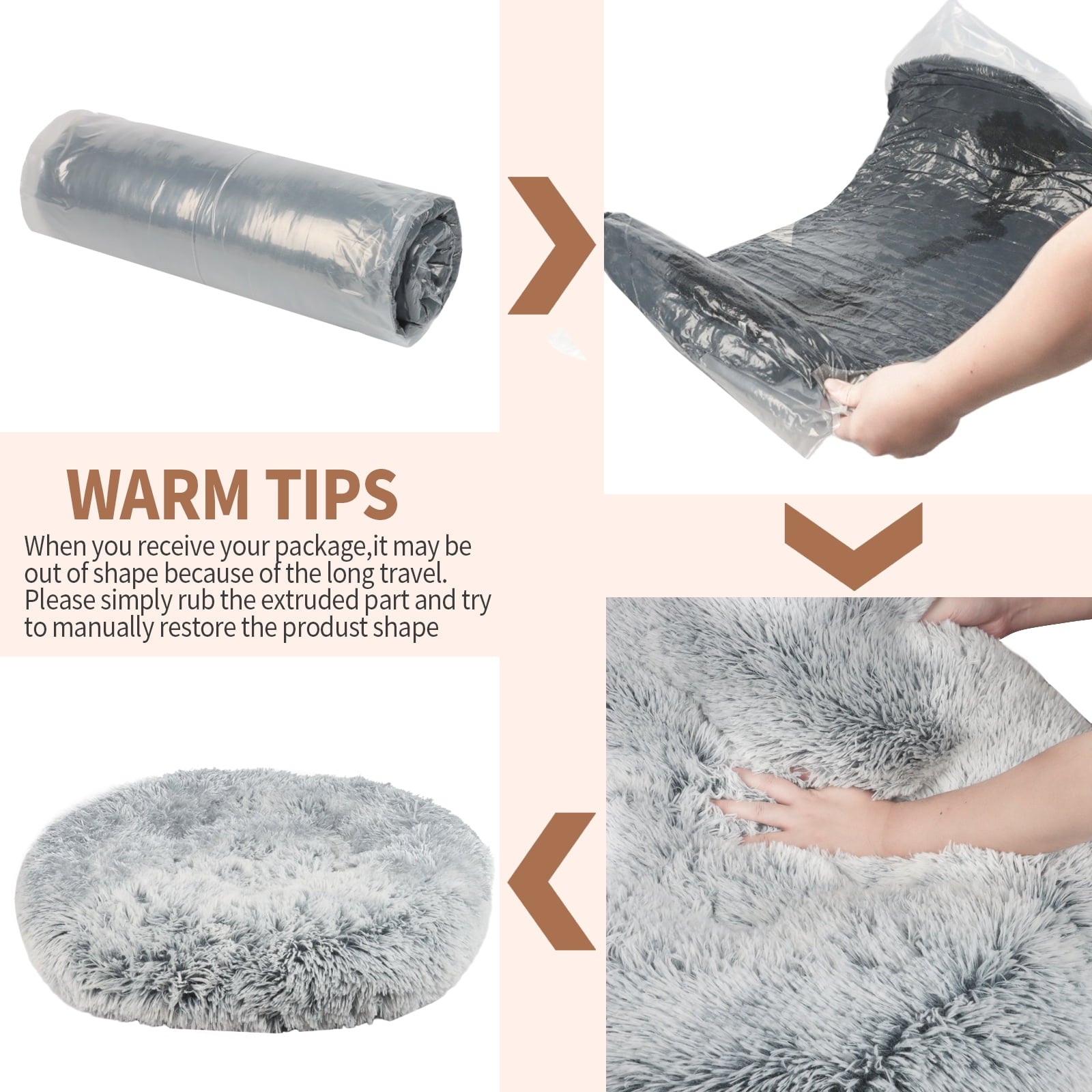 Katieovy Large Fluffy Calming Donut Dog Bed 40 Inch Washable Khaki