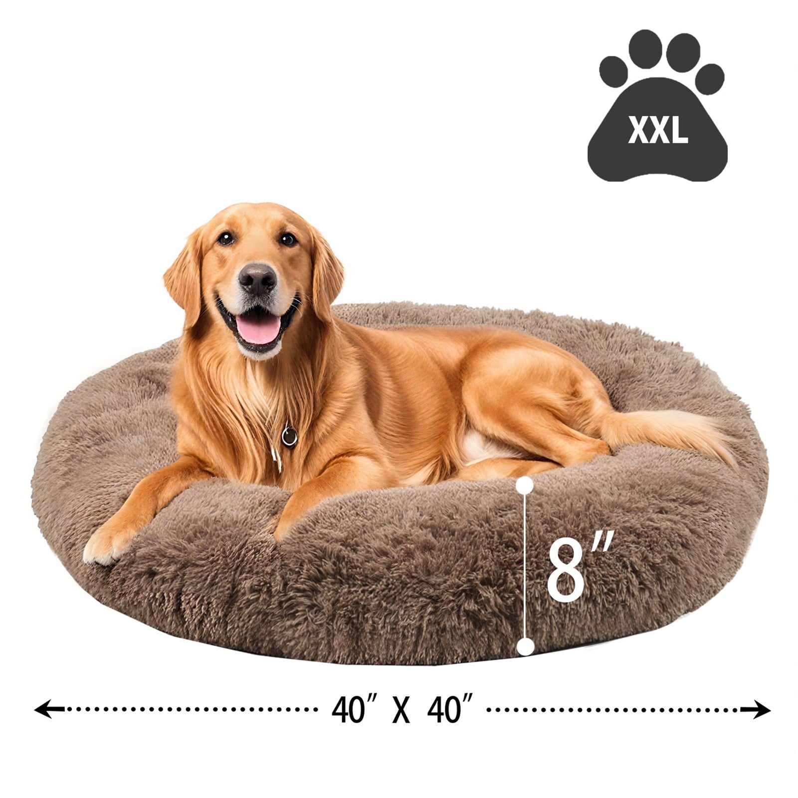 Katieovy Large Fluffy Calming Donut Dog Bed 40 Inch Washable Khaki